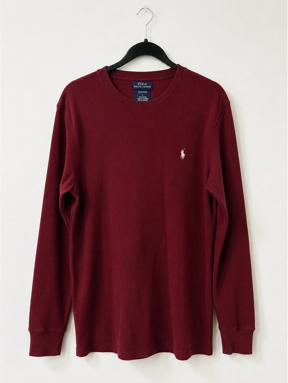 Polo Ralph Lauren Men L Burgundy Waffle Thermal 100% Cotton Long Sleeve